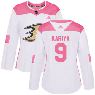 Women's Anaheim Ducks #9 Paul Kariya White Pink Authentic Fashion Stitched NHL Jersey