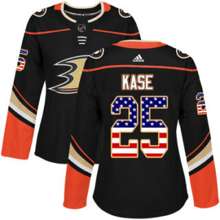 Women's Anaheim Ducks #25 Ondrej Kase Black Home Authentic USA Flag Stitched NHL Jersey