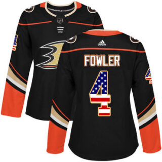 Women's Anaheim Ducks #4 Cam Fowler Black Home Authentic USA Flag Stitched NHL Jersey