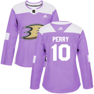 Women's Anaheim Ducks #10 Corey Perry Purple Authentic Fights Cancer Stitched NHL Jersey