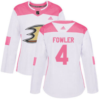 Women's Anaheim Ducks #4 Cam Fowler White Pink Authentic Fashion Stitched NHL Jersey