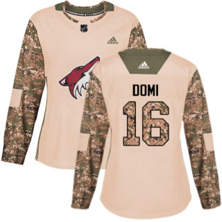 Women's Arizona Coyotes #16 Max Domi Camo Authentic 2017 Veterans Day Stitched NHL Jersey