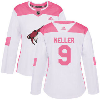 Women's Arizona Coyotes #9 Clayton Keller White Pink Authentic Fashion Stitched NHL Jersey