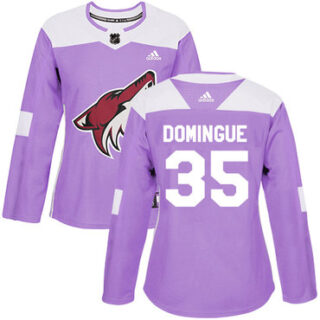 Women's Arizona Coyotes #35 Louis Domingue Purple Authentic Fights Cancer Stitched NHL Jersey
