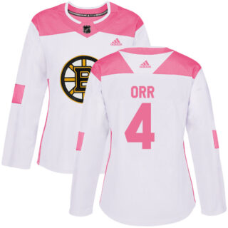 Women's Boston Bruins #4 Bobby Orr White Pink Authentic Fashion Stitched NHL Jersey