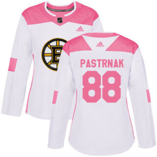 Women's Boston Bruins #88 David Pastrnak White Pink Authentic Fashion Stitched NHL Jersey