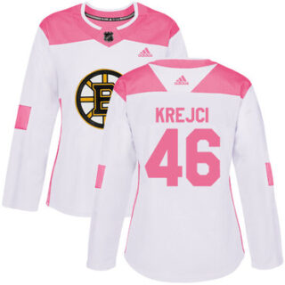 Women's Boston Bruins #46 David Krejci White Pink Authentic Fashion Stitched NHL Jersey