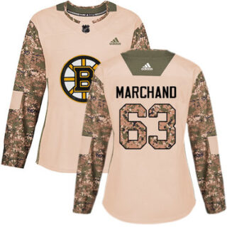 Women's Boston Bruins #63 Brad Marchand Camo Authentic 2017 Veterans Day Stitched NHL Jersey