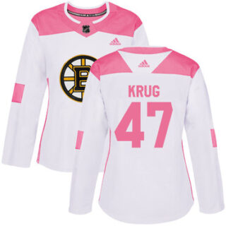Women's Boston Bruins #47 Torey Krug White Pink Authentic Fashion Stitched NHL Jersey