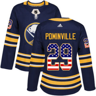 Women's Buffalo Sabres #29 Jason Pominville Navy Blue Home Authentic USA Flag Stitched NHL Jersey