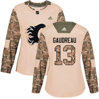 Women's Calgary Flames #13 Johnny Gaudreau Camo Authentic 2017 Veterans Day Stitched NHL Jersey