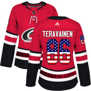 Women's Carolina Hurricanes #86 Teuvo Teravainen Red Home Authentic USA Flag Stitched NHL Jersey