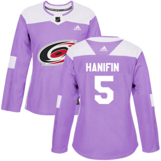 Women's Carolina Hurricanes #5 Noah Hanifin Purple Authentic Fights Cancer Stitched NHL Jersey