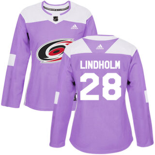 Women's Carolina Hurricanes #28 Elias Lindholm Purple Authentic Fights Cancer Stitched NHL Jersey