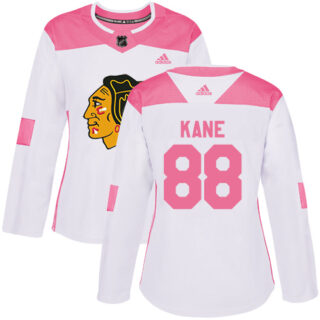 Women's Chicago Blackhawks #88 Patrick Kane White Pink Authentic Fashion Stitched NHL Jersey