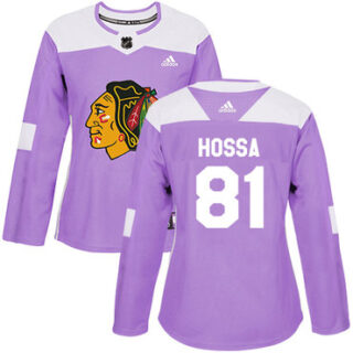 Women's Chicago Blackhawks #81 Marian Hossa Purple Authentic Fights Cancer Stitched NHL Jersey