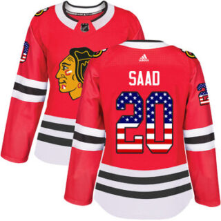 Women's Chicago Blackhawks #20 Brandon Saad Red Home Authentic USA Flag Stitched NHL Jersey