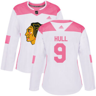 Women's Chicago Blackhawks #9 Bobby Hull White Pink Authentic Fashion Stitched NHL Jersey