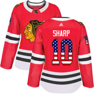 Women's Chicago Blackhawks #10 Patrick Sharp Red Home Authentic USA Flag Stitched NHL Jersey