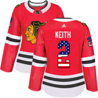 Women's Chicago Blackhawks #2 Duncan Keith Red Home Authentic USA Flag Stitched NHL Jersey