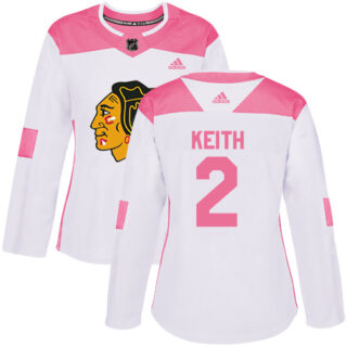 Women's Chicago Blackhawks #2 Duncan Keith White Pink Authentic Fashion Stitched NHL Jersey