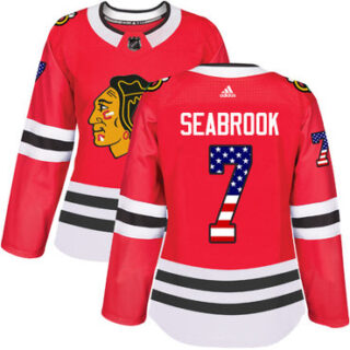 Women's Chicago Blackhawks #7 Brent Seabrook Red Home Authentic USA Flag Stitched NHL Jersey