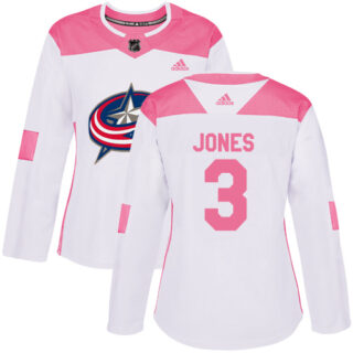 Women's Columbus Blue Jackets #3 Seth Jones White Pink Authentic Fashion Stitched NHL Jersey
