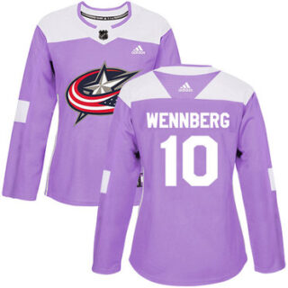 Women's Columbus Blue Jackets #10 Alexander Wennberg Purple Authentic Fights Cancer Stitched NHL Jersey