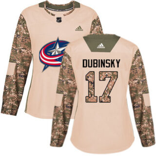Women's Columbus Blue Jackets #17 Brandon Dubinsky Camo Authentic 2017 Veterans Day Stitched NHL Jersey