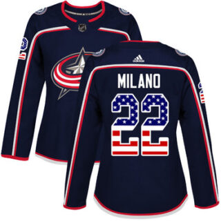 Women's Columbus Blue Jackets #22 Sonny Milano Navy Blue Home Authentic USA Flag Stitched NHL Jersey
