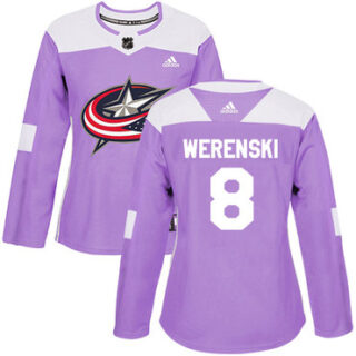 Women's Columbus Blue Jackets #8 Zach Werenski Purple Authentic Fights Cancer Stitched NHL Jersey