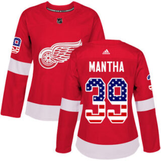 Women's Detroit Red Wings #39 Anthony Mantha Red Home Authentic USA Flag Stitched NHL Jersey