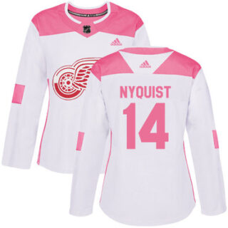 Women's Detroit Red Wings #14 Gustav Nyquist White Pink Authentic Fashion Stitched NHL Jersey