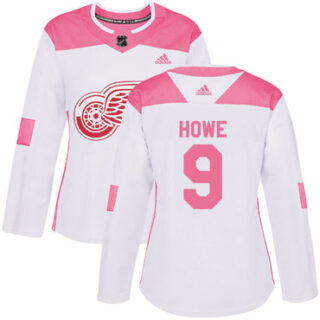 Women's Detroit Red Wings #9 Gordie Howe White Pink Authentic Fashion Stitched NHL Jersey