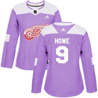 Women's Detroit Red Wings #9 Gordie Howe Purple Authentic Fights Cancer Stitched NHL Jersey