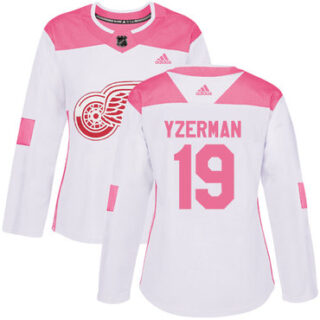 Women's Detroit Red Wings #19 Steve Yzerman White Pink Authentic Fashion Stitched NHL Jersey