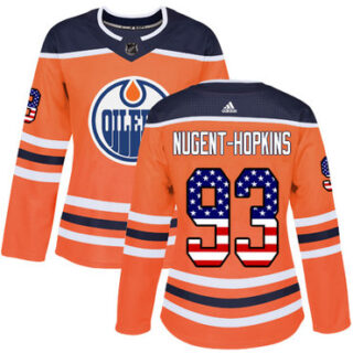 Women's Edmonton Oilers #93 Ryan Nugent-Hopkins Orange Home Authentic USA Flag Stitched NHL Jersey