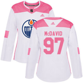 Women's Edmonton Oilers #97 Connor McDavid White Pink Authentic Fashion Stitched NHL Jersey