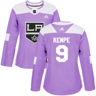 Women's Los Angeles Kings #9 Adrian Kempe Purple Authentic Fights Cancer Stitched NHL Jersey