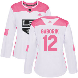 Women's Los Angeles Kings #12 Marian Gaborik White Pink Authentic Fashion Stitched NHL Jersey