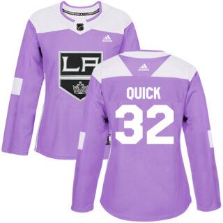 Women's Los Angeles Kings #32 Jonathan Quick Purple Authentic Fights Cancer Stitched NHL Jersey