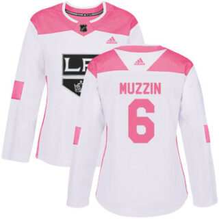 Women's Los Angeles Kings #6 Jake Muzzin White Pink Authentic Fashion Stitched NHL Jersey