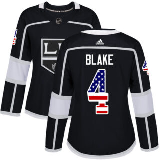 Women's Los Angeles Kings #4 Rob Blake Black Home Authentic USA Flag Stitched NHL Jersey