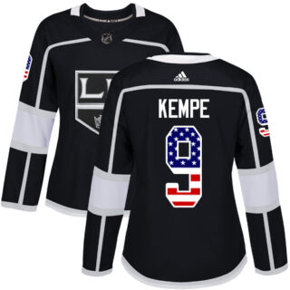 Women's Los Angeles Kings #9 Adrian Kempe Black Home Authentic USA Flag Stitched NHL Jersey
