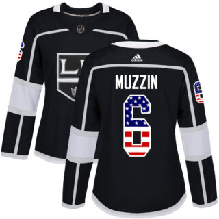 Women's Los Angeles Kings #6 Jake Muzzin Black Home Authentic USA Flag Stitched NHL Jersey