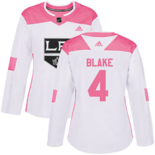 Women's Los Angeles Kings #4 Rob Blake White Pink Authentic Fashion Stitched NHL Jersey