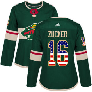Women's Minnesota Wild #16 Jason Zucker Green Home Authentic USA Flag Stitched NHL Jersey
