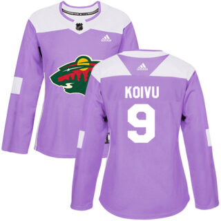 Women's Minnesota Wild #9 Mikko Koivu Purple Authentic Fights Cancer Stitched NHL Jersey