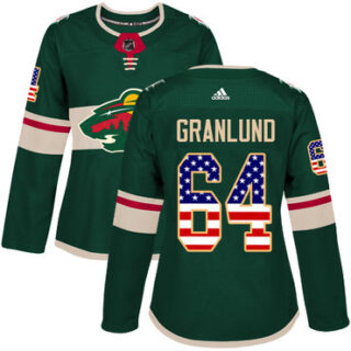 Women's Minnesota Wild #64 Mikael Granlund Green Home Authentic USA Flag Stitched NHL Jersey