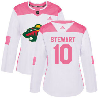 Women's Minnesota Wild #10 Chris Stewart White Pink Authentic Fashion Stitched NHL Jersey